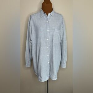 Chico’s Design Blue and White Striped Button Down Tunic Shirt Size M/L